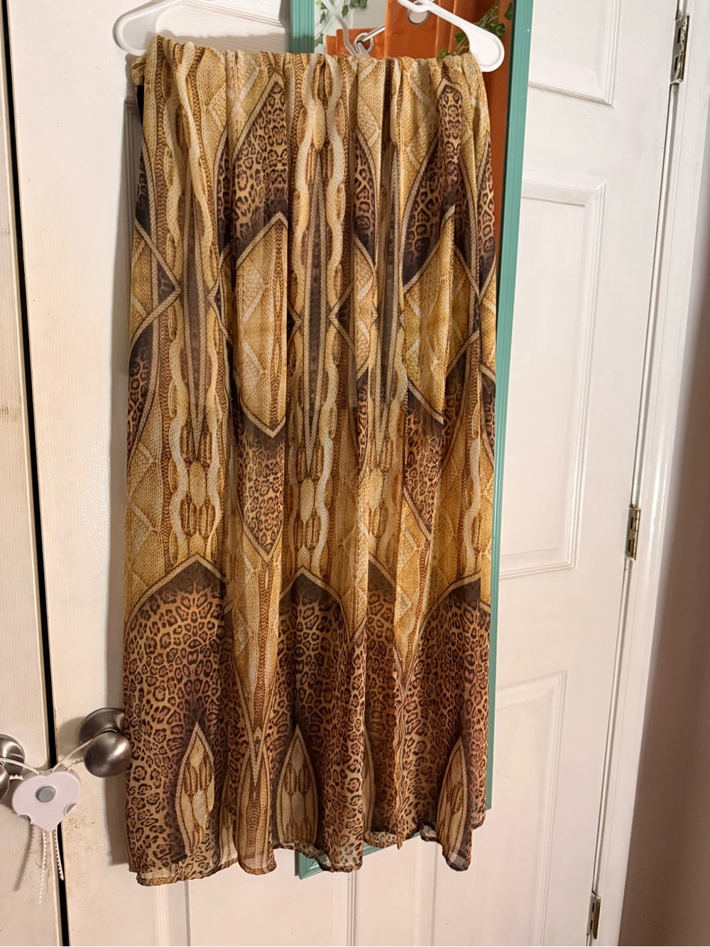 Boho Animal Print Maxi Skirt in Golden Brown